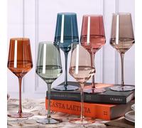 comfit Colored Wine Glasses Set of 6-15 oz Hand-blown Glasses, Lead-free Crystal - Birthday Wedding Housewarming Gifts for Wine Lovers Women Her Mom, Wife, Friend, Sister, Daughter