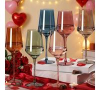comfit Colored Wine Glasses Set of 6-15 oz Hand-blown Lead-free Crystal Colorful Wine Glasses- Birthday Wedding Housewarming Valentine's Day Gifts for Wine Lovers Women, Mom, Wife, Friend