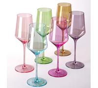 comfit Colored Wine Glasses Set Of 6-15oz Hand Blown Crystal Colorful Glasses With Long Stem and Thin Rim,Red/White Wine glasses,Perfect Colored Wine Stemware in Wedding, Birthday,Party