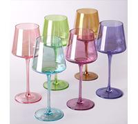 Comfit Colored Wine Glasses Set of 6-18oz Hand Blown Crystal Multicolor Glasses With Long Stem - Wedding Gift Set for Wine Lovers