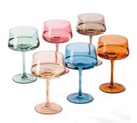 Comfit Hand Blown Colored Coupe Glasses Set of 6-13oz Large Crystal Martini, Cocktail & Champagne Glasses -Cute & Colorful Cocktail Glassware-Perfect for Bar, Cocktails, Martinis-Wedding Gifts