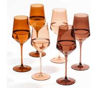 comfit Venus Wine Glasses Set of 6-14oz [Hand-Blown] Maillard-Inspired Amber & Espresso Stemware, Earth-Tone Crystal Glasses | Limited Edition with 2025 Trend Color: Mocha Mousse