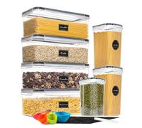 Comfivibe Cereal Storage Containers, Food Storage Containers, 7 Pcs Flour Storage Containers, with 1 Marker, 4 Measuring Cup and 16 Labels, Sealed Moisture Proof Storage Box with Lid (3 Sizes)