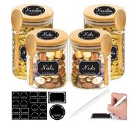 Comfivibe Glass Jars with Lids, Glass Storage Jars, Storage Jars with Lids Airtight, 550ml/750ml, 4 Sets Glass Jar with Lid Spoon with 1 Marker Pen 16 Label Stickers, for Spices, Tea, Nuts, Seeds