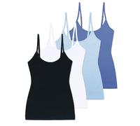 Comfneat Women's 4-Pack Slim-Fit Camisoles Adjustable Spaghetti Strap Cotton Top Undershirt (Small, Color-Set-8 4-Pack)