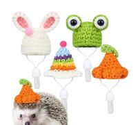 COMFOLIVING 4Pcs Cute Small Pet Hat Frog Rainbow Carrot Knitted Hat with Small Animals for Hamster Lizards Hedgehogs