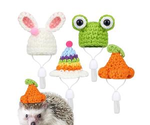 COMFOLIVING 4Pcs Cute Small Pet Hat Frog Rainbow Carrot Knitted Hat with Small Animals for Hamster Lizards Hedgehogs