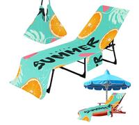 COMFOLIVING Beach Chair Cover, Chair Cover with Side Pocket, Beach Chair Towel Wrap, Highly Absorbent Chair Protection Tool for Most Lounge Deck Chairs and Pool Chairs