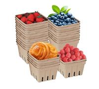 COMFOLIVING Produce Baskets, Produce a Basket for the Counter - Reusable Natural Pulp Fibre Basket Pack of 30 | Stackable Berry Baskets for Parties, Cardboard Fruit Cartons