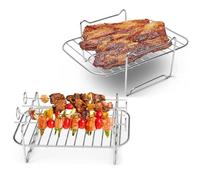 COMFOLIVING Stainless Steel BBQ Grill Grate, Four Corners, Reusable Double Layer Grill Stand for Outdoor Cooking, Camping, Hiking, Garden