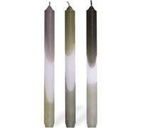 COMFORDER Dip Dye Candles, Colourful (Pack of 3) Handmade Table Candles with Colour Gradient, 9 Hours Long Burning Time, Paraffin, 24 x 2.2 cm (Green Grey)