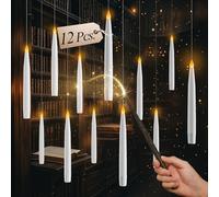 comforder Floating Candles with Magic Wand Remote & 6 h Timer - 12 Pack Hanging Flameless LED Flickering Candles - Battery Operated Ceiling Lights for Halloween, Wizard & Party Decor