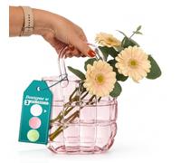 Comforder Glass Handbag Vase - Modern Home Decor for Flowers (19×11×28 cm) - Decorative Handbag-Style Flower Vase for Home, Wedding, Clear Centerpiece for Table, Small Fish Bowl (Pink)