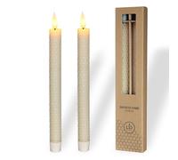 comforder LED Honeycomb Candles Real Wax Set of 2, Timer, Cream | Flickering flame, timer function, battery-powered with 2x AAA (not included), realistic candlelight, ribbed design
