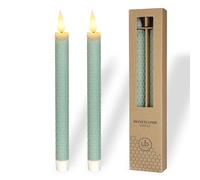 Comforder LED Honeycomb Candles Real Wax Set of 2, Timer, Eucalyptus Green | Flickering flame, timer function, battery-powered with 2x AAA (not included), realistic candlelight, ribbed design