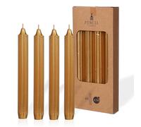 COMFORDER Taper Candles Set, 4 x Table Candles Plain + Ribbed, 20 cm, 7 Hours Burning Time (Gold)