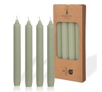 Comforder Taper Candles Set of 4, Plain + Ribbed, 20 cm, Light Green