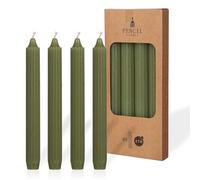 Comforder Taper Candles Set of 4, Plain + Ribbed, 20 cm, Moss Green