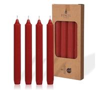 Comforder Taper Candles Set of 4, Plain + Ribbed, 20 cm, Red