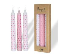 COMFORDER Taper Candles Set Printed, 3 x Table Candles with Motifs - Small Hearts, 20 cm, 7 Hours Burning Time (White + Pink)