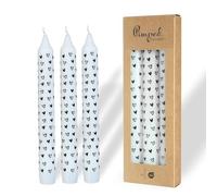 COMFORDER Taper Candles Set Printed, 3 x Table Candles with Motifs - Small Hearts, 20 cm, 7 Hours Burning Time (White + Black)