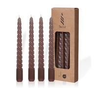 comforder Twisted Table Candles (Pack of 4) Twisted Candle / Spiral Candle in Taupe, Odourless, 4 Hours Long Burning Time - 19 x 2.2 cm