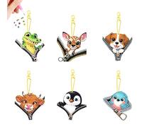 Comforso 6 Pcs Double Sided Diamond Art Painting Keychains, 5D DIY Diamond Art Painting Keyrings Kits, DIY Diamonds Key Rings Hanging Animal Kit Handicrafts for Key Case Purse Home Decor (Animal)