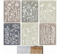 Comforso 6 Piece Wildflower Stencil Set,Large Reusable Floral Design Stencils 11x14.5 Inch for Painting on Wood,Walls & DIY Furniture Decor,PET Modular Stencil Kit