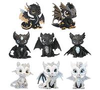 Comforso 8 Pcs Animal Diamond Painting Keychains, 5D DIY Double Sided Cartoon Animals Full Drill Diamond Art Kits, Hanging Diamond Art Kit Ornaments for Kids Adults (Dragon, Black)