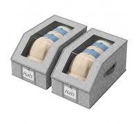 Comforso Stackable Hat Storage Boxes 2 Packs for Baseball Caps,Holds up to 24 Caps with Clear Window & Handles,Large Capacity Flip-Top Access Holder,Dustproof Hat Organizer for Closet (Sunroof, Grey)