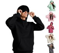Comfort Airplane Mode Travel Hoodie，Travel Hoodie with Eye Mask，Wearable Blanket Sweatshirt for Adults Men Women Sleep (UK, Alpha, M, Regular, Regular, Black top)