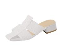 Comfort Ankle Strap Block Heel Shoes for Women Baotou Hollow Middle Heel Slippers Female 2025 Outside Wear Thick Temperament A Footstool Lazy Glitter Sliders Girls White Stuff Ladies (White,6.5)