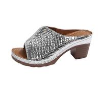 Comfort Ankle Strap Low Heel Sandals for Women Europe The States Foreign Trade Large Size A Thick Bottom Fish Mouth Slippers Female Stone Pattern Tan Weges Sandals for Women Womens (Silver,36)