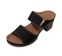 Comfort Ankle Strap Low Heel Sandals for Women Women's Big Yards Open Toe A High Heeled Slippers Female Border White Leather Sandals for Ladies (Black,37)