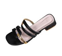 Comfort Ankle Strap Low Heel Shoes for Women Europe And The States Large Size High Heeled Sandal Slippers Combination Fashion Square Head A Thick With Sliders Womens Size 7 Leather (Black,5.5)