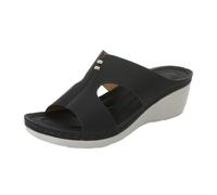 Comfort Arch Support Platform Sandals for Women Women's Recovery Sandals Casual Platform Slippers Cushioned Non Summer Beach Walking Slides Blue Wedge for Ladies Sandles Size (Black,6.5)