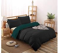 Comfort Beddings Luxurious Reversible Double Duvet Cover Set 600TC 100% Egyptian Cotton Double Quilt Cover with 2 Reversible Oxford Pillowcases (Black & Teal)