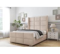 Comfort Beds Charlie Naples Bed Frame With Mattress-50" Upholstered Wingback in Light Sand | Size: Super King Comfort Beds Light Sand Super King