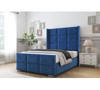 Comfort Beds Charlie Plush Bed Frame - 50" Upholstered Wingback Headboard in Blue | Size: Super King Comfort Beds Blue Super King