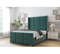 Comfort Beds Charlie Plush Bed Frame - 50" Upholstered Wingback Headboard in Emerald | Size: Small Double Comfort Beds Emerald Small Double