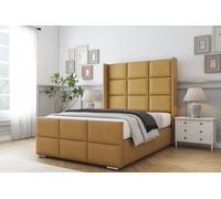 Comfort Beds Charlie Plush Bed Frame - 50" Upholstered Wingback Headboard in Mustard | Size: Single Comfort Beds Mustard Single
