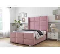 Comfort Beds Charlie Plush Bed Frame With Mattress-50" Upholstered Wingback in Pink | Size: King Comfort Beds Pink King