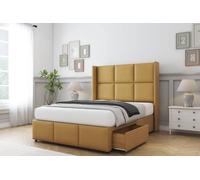 Comfort Beds Charlie Plush Divan Base 2 Drawers - 54" Wingback-Footboard in Mustard | Size: Small Double Comfort Beds Mustard Small Double