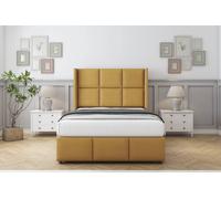 Comfort Beds Charlie Plush Divan Base No Drawers - 54" Wingback-Footboard in Mustard | Size: Super King Comfort Beds Mustard Super King