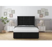 Comfort Beds Charlie Plush Divan Set No Drawers-54" Wingback-Footboard in Black | Size: Double Comfort Beds Black Double
