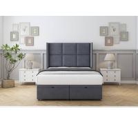 Comfort Beds Charlie Plush Ottoman Bed Set With 54" Wingback Headboard in Dark Grey | Size: Small Double Comfort Beds Dark Grey Small Double