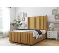 Comfort Beds Chester Plush Bed Frame - 50" Upholstered Wingback Headboard in Mustard | Size: Small Double Comfort Beds Mustard Small Double