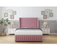 Comfort Beds Chester Plush Divan Set No Drawers-54" Wingback-Footboard in Pink | Size: Double Comfort Beds Pink Double