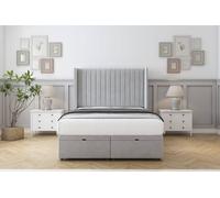 Comfort Beds Chester Plush Ottoman Bed Base-54" Wingback Headboard in Silver | Size: Small Double Comfort Beds Silver Small Double