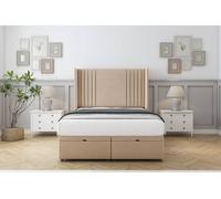 Comfort Beds Elise Plush Ottoman Bed Base-54" Wingback Headboard in Stone | Size: Super King Comfort Beds Stone Super King